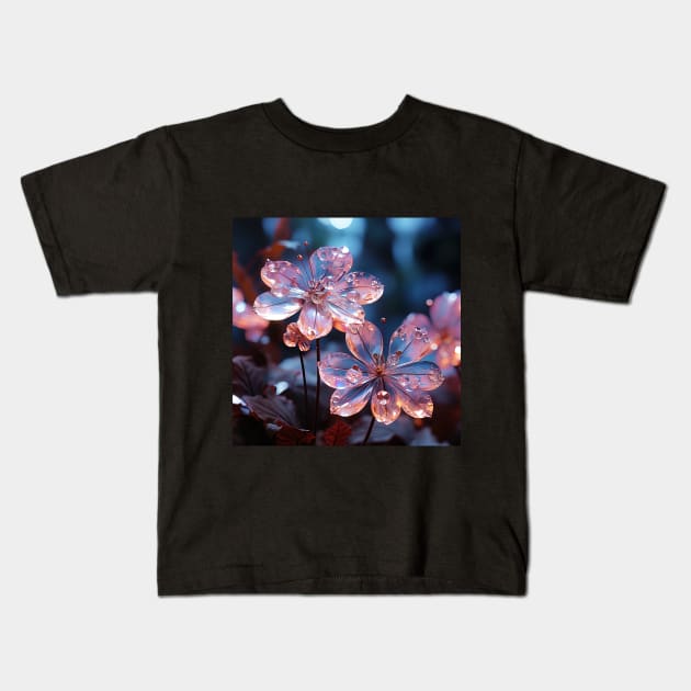 flowers with raindrops on them Kids T-Shirt by Maverick Media